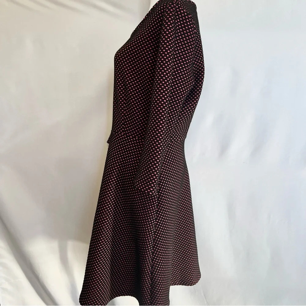 NY Collection A Line Polka Dot Dress Black Pink 3/4 Sleeve Back Zip Size Medium - Picture 7 of 15